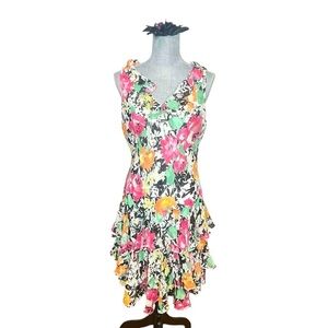 RALPH LAUREN 14P Dress Chiffon Floral Ruffle Midi Y2K Vtg V-Neck Fairy Sundress